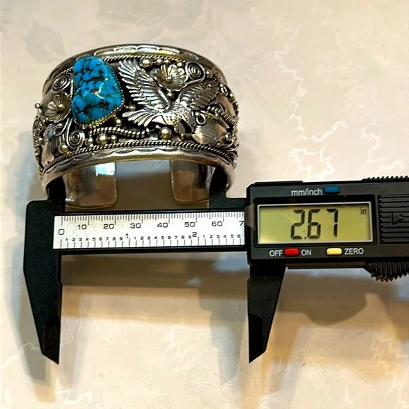Vintage Navajo G James Signed Kingman Turquoise Silver Cuff Bracelet Heavy🔥🔥🔥 - Picture 10 of 16